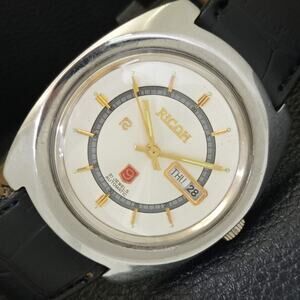 Vintage 1980 Ricoh Automatic Mens Silver Watch W/daydate & Gold accents
